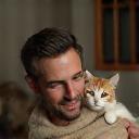 Samuel Reed with his shy cat